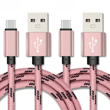 2-PACK 10FT USB Type C Cable, Fast Charger, URUS USB-A to USB-C Charging Cord, Nylon Braided, Compatible with Samsung Galaxy S23, S22, S21, S20, S10, S9, Note20 10 9, Universal USB-C Charger, Pink
