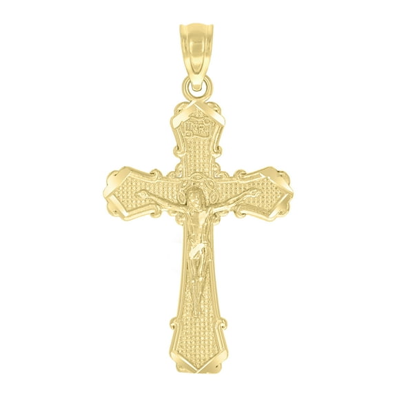 10kt Real Yellow Gold Unisex Textured Crucifix Cross Religious Charm Pendant