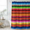thumbnail image 4 of Mexican Style Bathroom Shower Curtains with 12 Hooks Polyester Waterproof Shower Curtain for Stalls and Bathtubs Colorful Mexico Stripes Red Blue Decorative Bathroom Privacy Curtain 36x78 Inches, 4 of 9