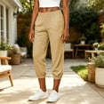 thumbnail image 5 of Linen Capri Pants for Women Cropped Pant Summer Dressy Casual Elastic Waist Beach Trousers 2026 Yellow XL, 5 of 6