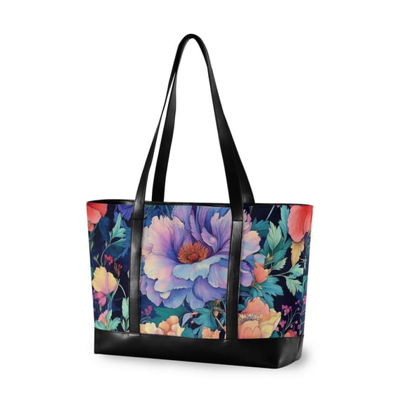 FORMRS Canvas Laptop Tote Bag for Women with 15.6" Computer Compartments Shoulder Handbag, Puprle Ethereal Floral Harmony