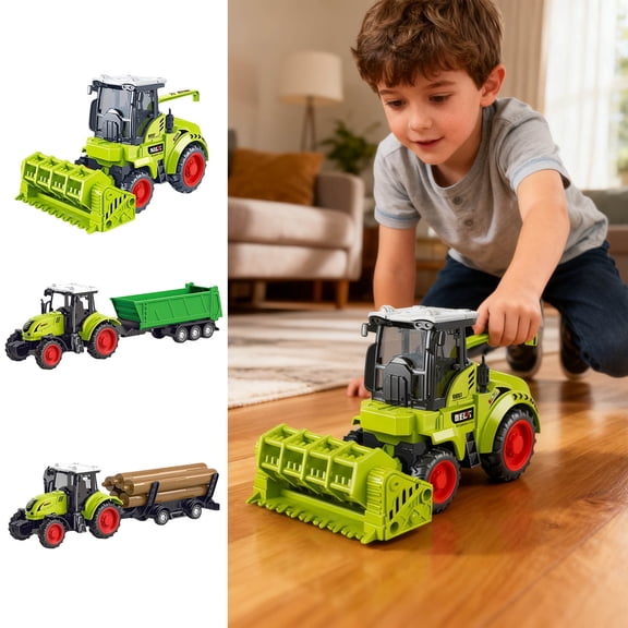 Farm Tractor Model Toys with Flarebox Wagon Push-and-Slide Agricultural Vehicle Toy Realistic Farm Scene Desktop Ornament Durable Collectible Model for Farm Enthusiasts