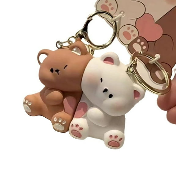 Fogun Cartoon Bear Couple Magnetic Keychain Set Resin Love Themed Keyring for Couples and Friend Bag Decoration Accessories