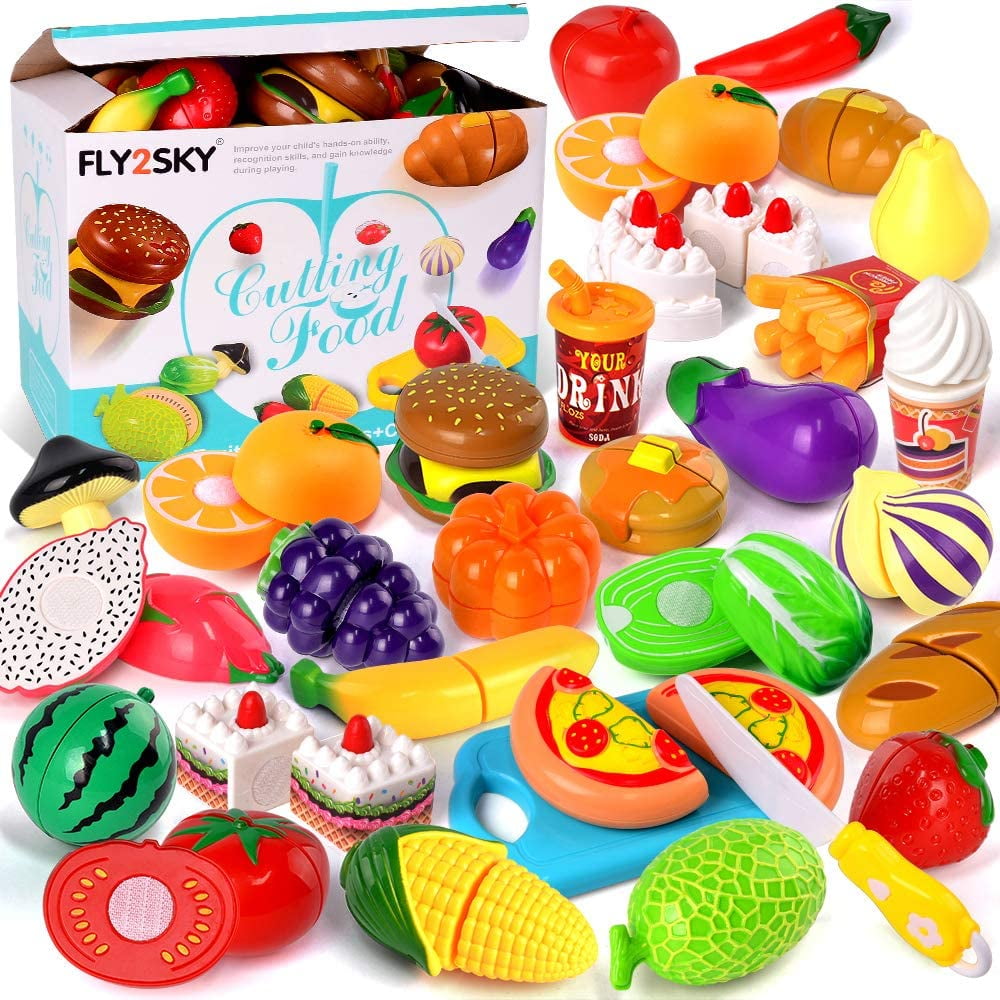32Pcs Pretend Play Kitchen Food Toy Kids Birthday Cake Food Cutting Set 