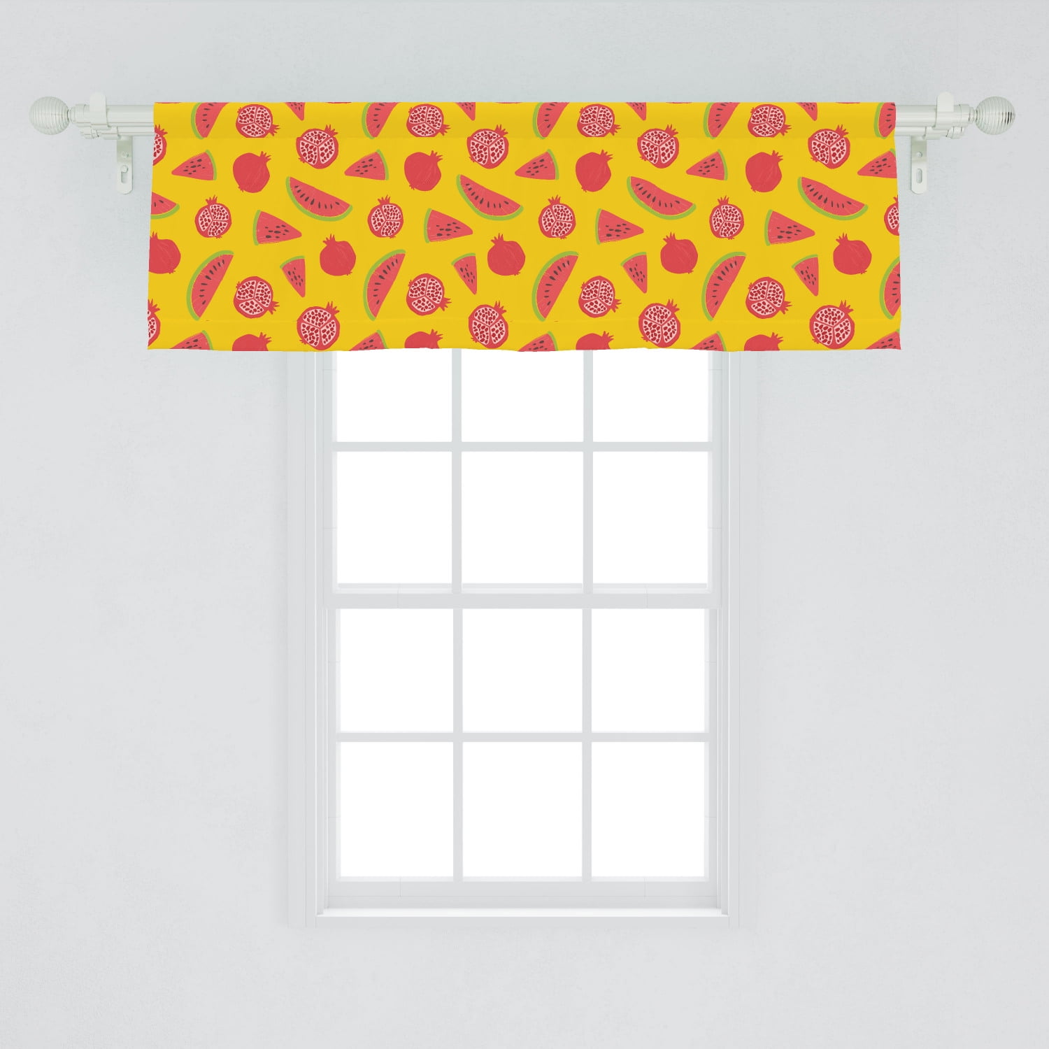 Fruit Window Valance, Modern Graphic Pattern of Summer Pomegranate and