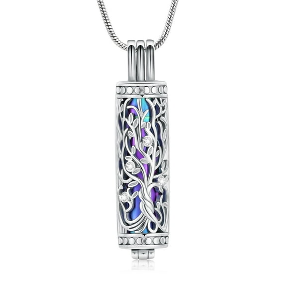 Urn Necklace for Ashes with Hollow Vial Cylinder Cremation Jewelry for Ashes Tree of Life Memorial Jewelry Gifts for Women Men Ashes Necklace Lockets Ashes Holder