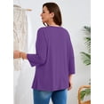 thumbnail image 6 of SHOWMALL Plus Size Blouses for Women, 3/4 Sleeve Button V Neck Loose Fit Tunic Top, Purple, Size 5X, 6 of 6