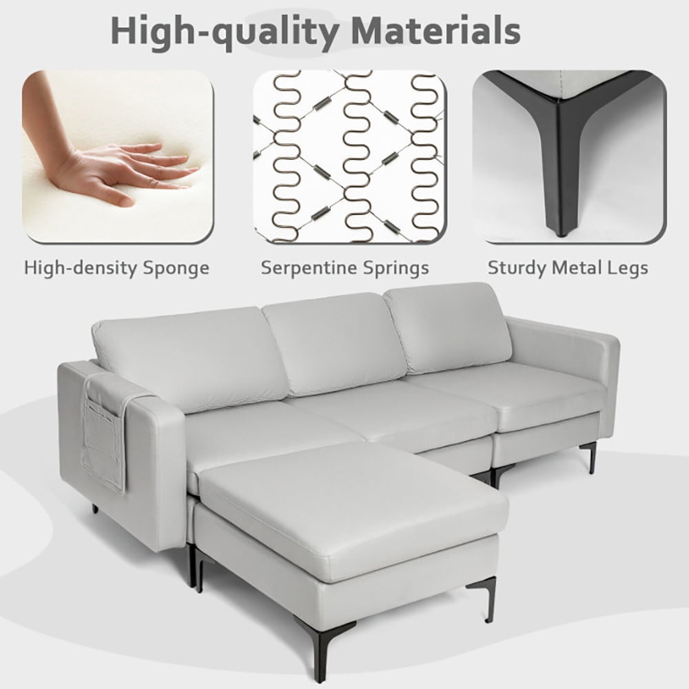 Finihen L-shaped Sectional Sofa Couch, Convertible Sectional Sofa, Modular L-shaped Sectional Sofa with Reversible Chaise and 2 USB Ports, for Living Room, Light Gray Finihen L-shaped Sectional Sofa Couch, Convertible Sectional Sofa, Modular L-shaped Sectional Sofa with Reversible Chaise and 2 USB Ports, for Living Room, Light Gray