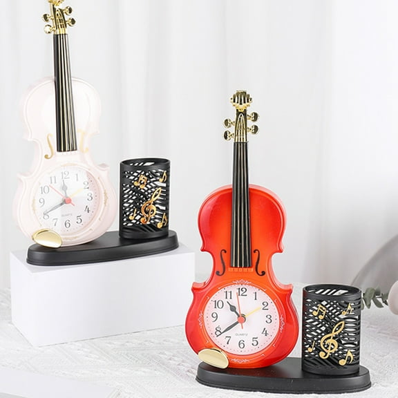 WHAMVOX  Plastic Violin Clock Small Tabletop Shape Travel Student Red
