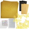 thumbnail image 1 of shiyou-Graduation Grad Cap Decorations Construction Paper 12 Pcs with 50 Adhesive Dots, 4 Sheets Adhesive Glitter Alphabet Stickers, 2007 Pcs of Rhinestone Stickers & 36 Pcs 3D Butterfly (Gold), 1 of 4