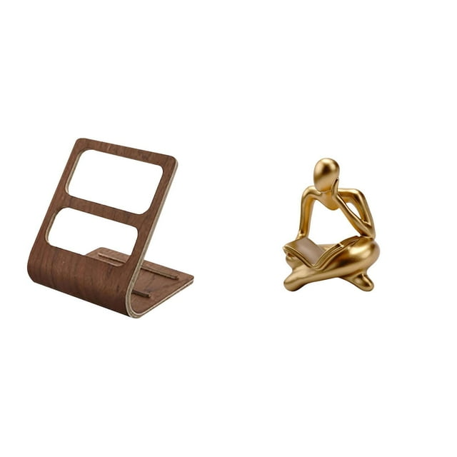 Soporte de control,Estuche de madera para guardar el mando a distancia,Organizador de control remoto,soporte para teléfono,soporte,Figura de lector abstracto,Estatua de pensador