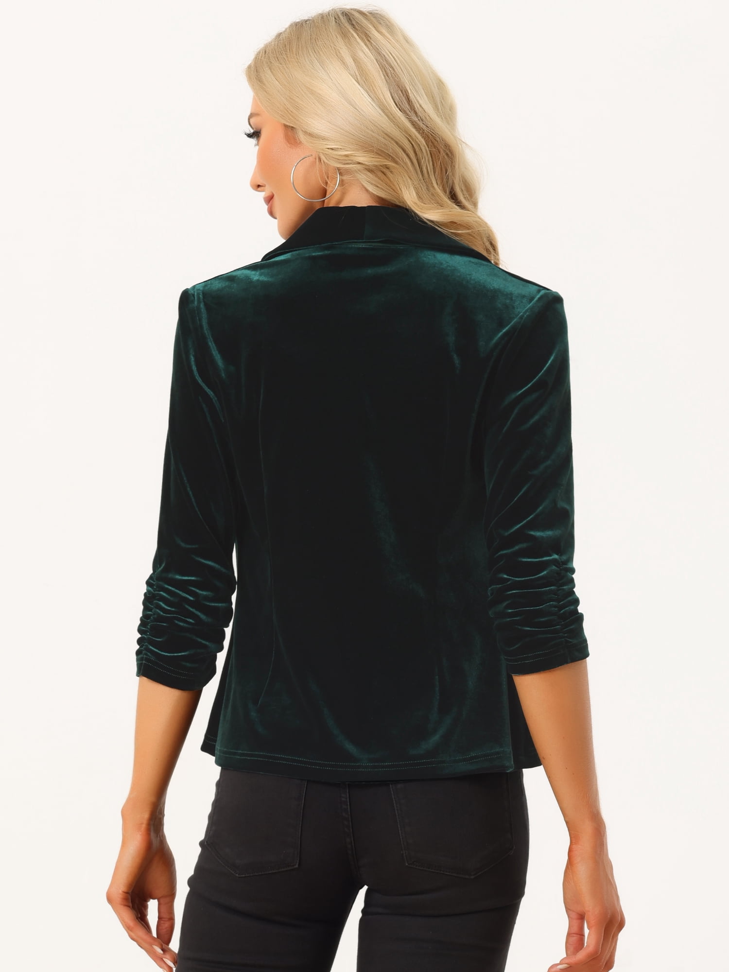 DARING DIVA Women's Velvet Shawl Lapel Collar Open Front Cardigans XS Dark Green