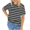 thumbnail image 2 of Sakmal T Shirts For Women Short Sleeve Loose Crew Neck Striped Casual Black Relaxed Fit Business Casual Outfits For Women, 2 of 6