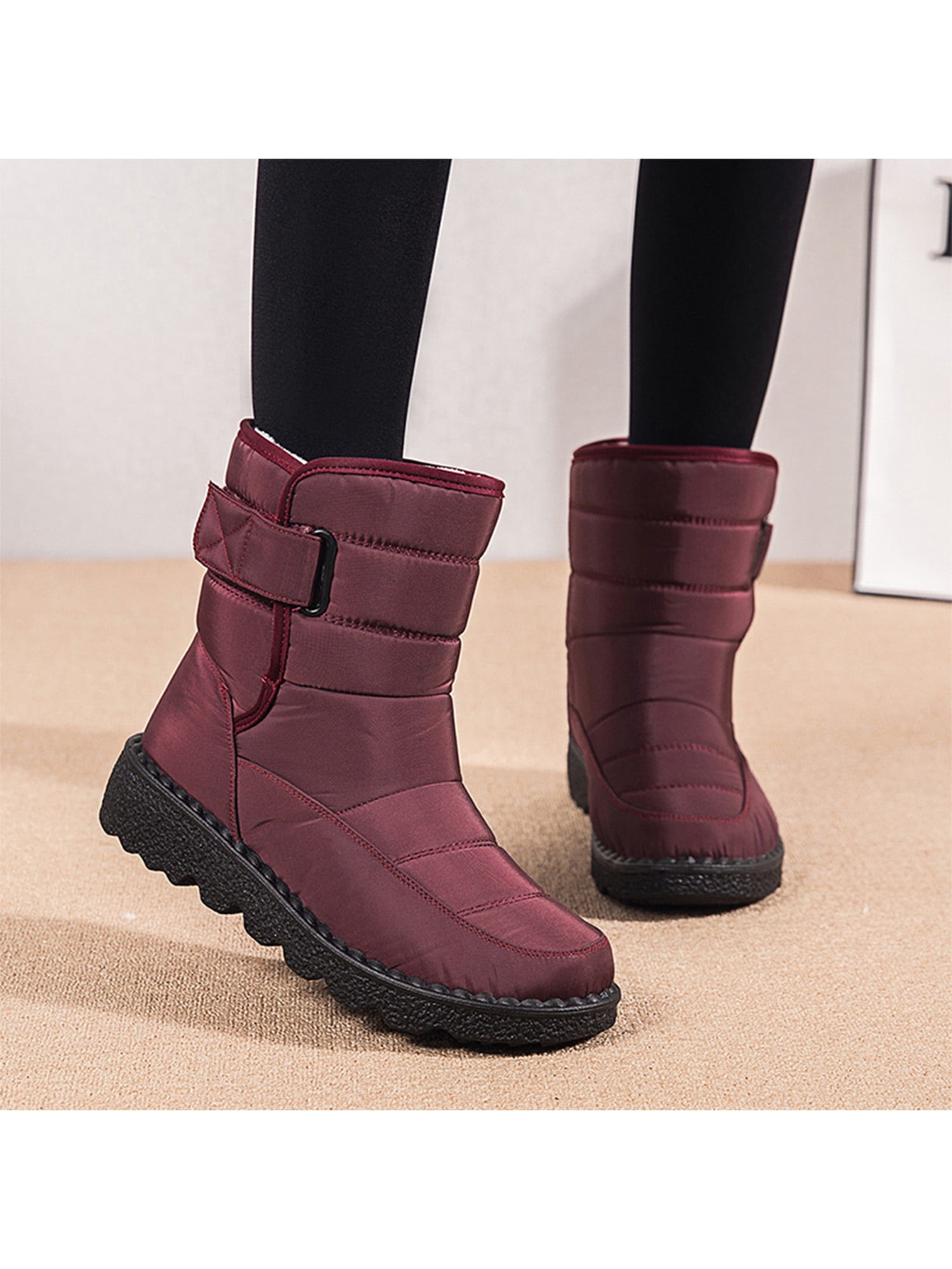 Womens Plush Warm Zip Ankle Booties Fashion Waterproof Frosty Winter Snow Boot 