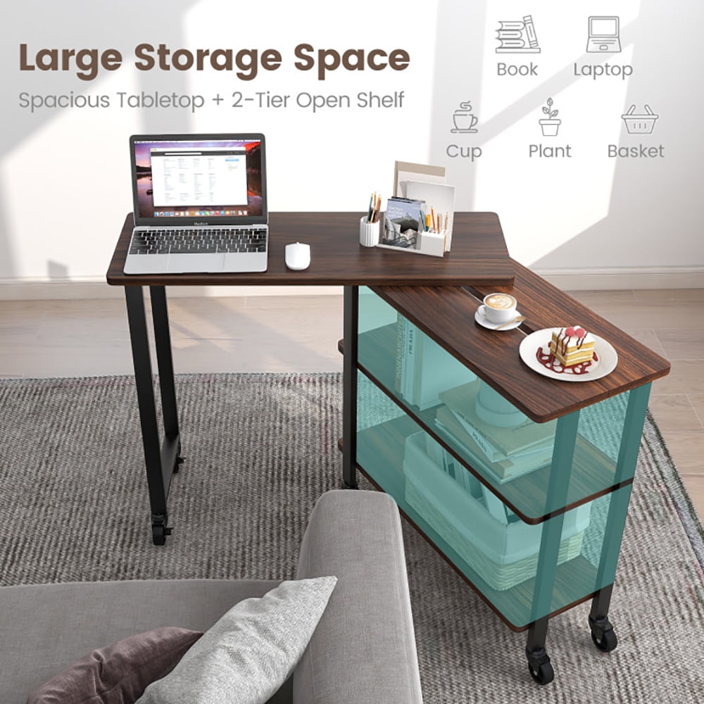 Finihen 360° Free Rotating Sofa Side Table, Couch Table, Snack Table, Rotating Sofa Side Table with Storage Shelves and Wheels, for Home, Office, Walnut Finihen 360° Free Rotating Sofa Side Table, Couch Table, Snack Table, Rotating Sofa Side Table with Storage Shelves and Wheels, for Home, Office, Walnut