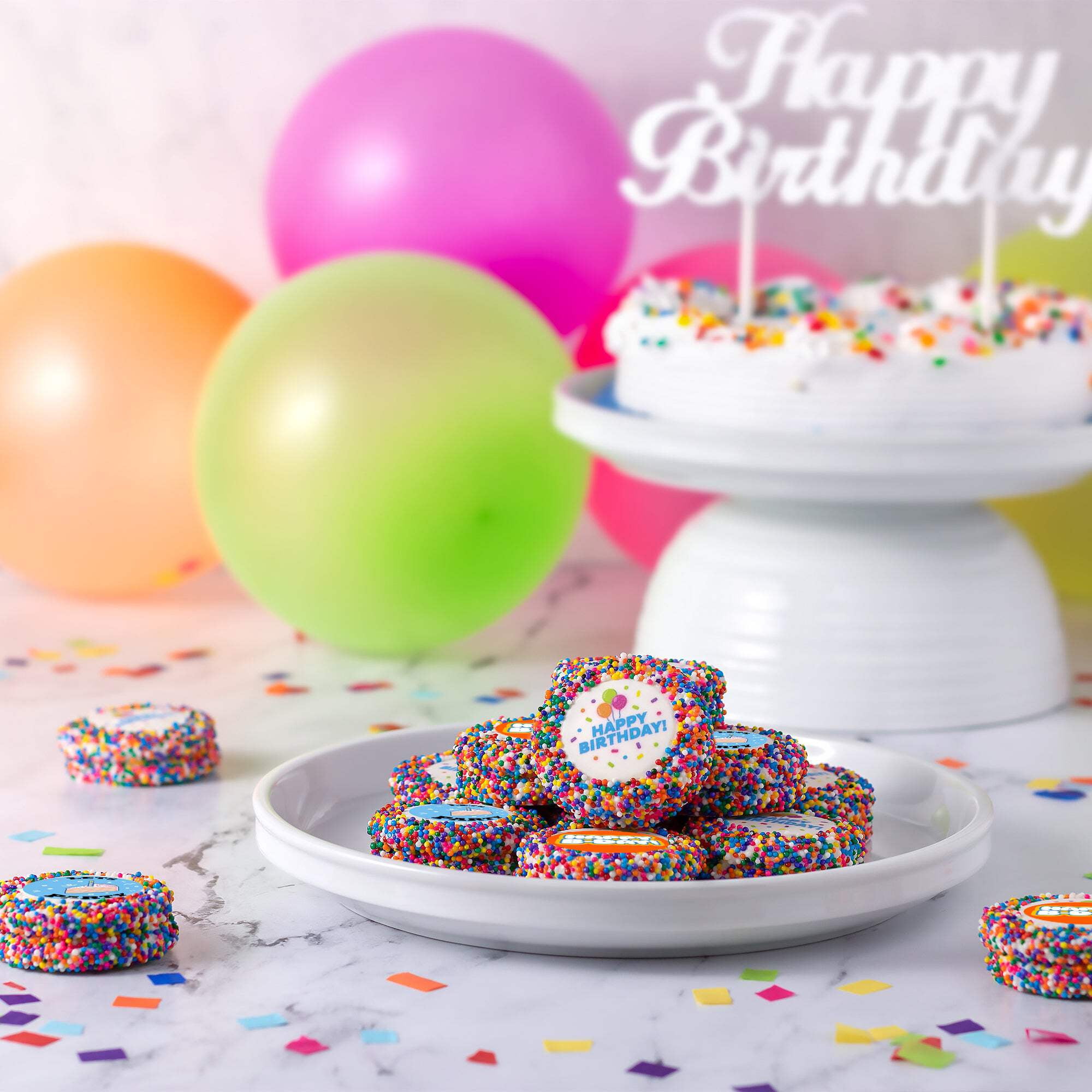 OREOiD Happy Birthday Cookies Gift Box, Chocolate Sandwich Cookies with White Chocolate and Sprinkles, 12ct cookies box