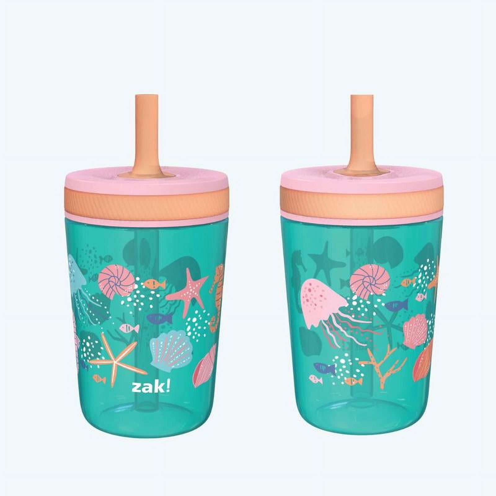 Zak Designs Kelso Kids Leakproof Straw Cup with Silicone Spout - Plastic, 15 Ounces, 2 Pack BPA Free Water Bottles