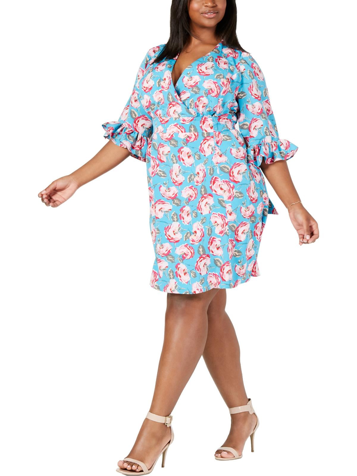 Betsey Johnson - Betsey Johnson Womens Plus Floral Ruffled Party Dress Blue 16W - Walmart.com 