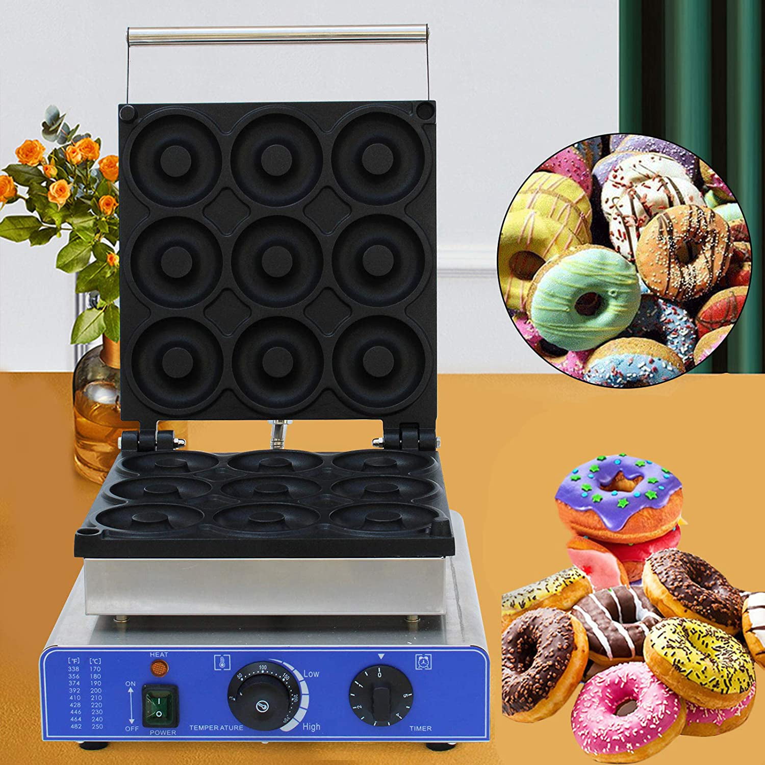 Donut Maker Machine 110V 1800W 9 Pieces Electric Doughnut Baker Maker Machine Commercial Use Nonstick 