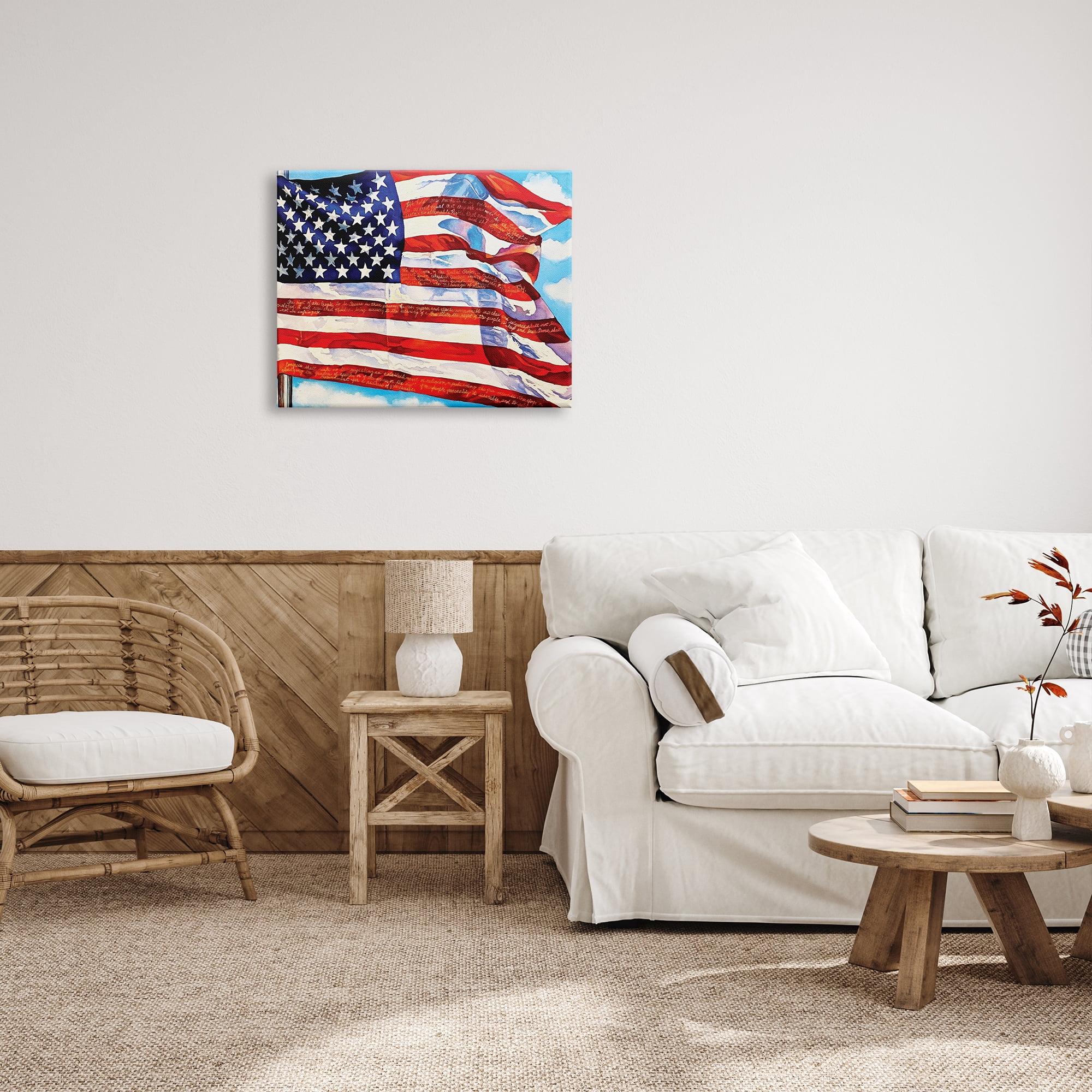 Stupell Industries Windblown American Flag Inspirational Painting Gallery Wrapped Canvas Print Wall Art, 30 x 24