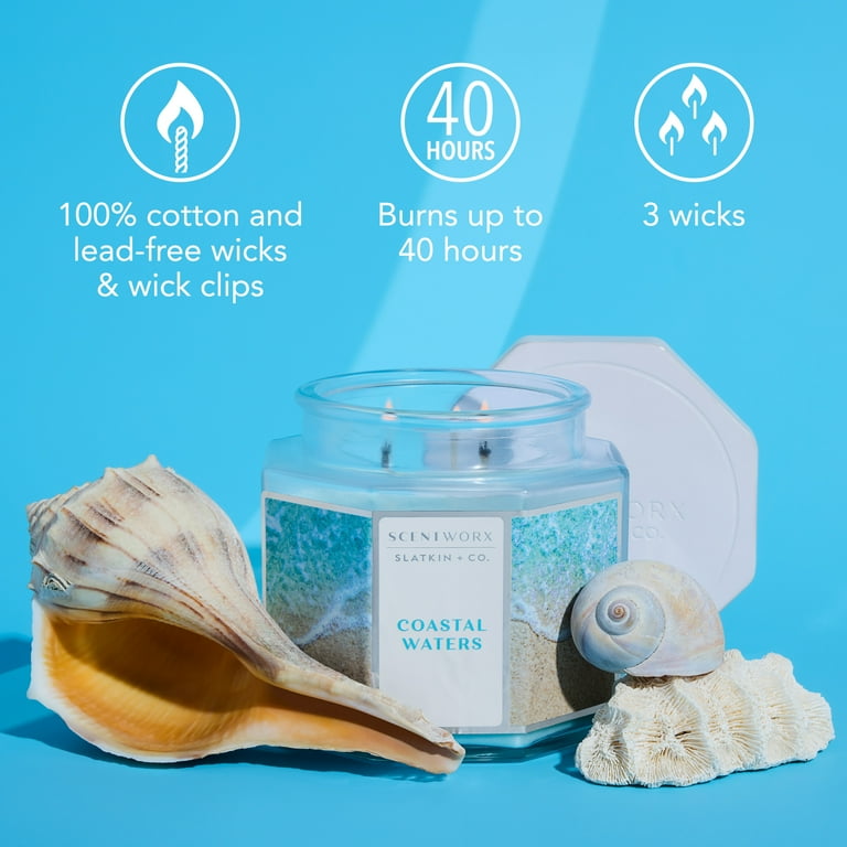  WATER キャンドル 440g Scentworx 14.5 oz Coastal Waters 3-Wick Jar Candle by Slatkin & Co