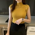 thumbnail image 2 of Débardeurs Femme Col Rond Mi-Col Roulé Slim Fit en Tricot Sans Manches T-Shirt Basique Blouse Tops Blanc, 2 of 7