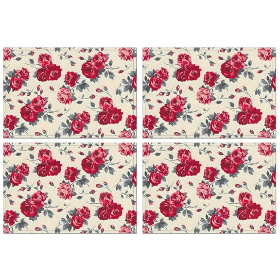 Pioneer Flower Floral Print Pattern Summer Placemats Table Placemats Set Of 4-Linen Kitchen Washable Placemats Table Mats 12x18 Inch Non-Slip Heat Resistant