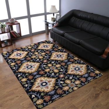 Rugsotic Carpets Hand Tufted Wool Eco-Friendly Area Rugs - 5'x8', Rectangle, Black, Modern Contemporary Design, High Pile Handmade Anti Skid Rugs for Living Room, Bed Room (K03070)