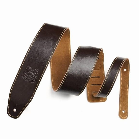 Microseven Genuine Leather Acoustic Electric Bass Guitar Strap Adjustable 2.5" Wide Brown