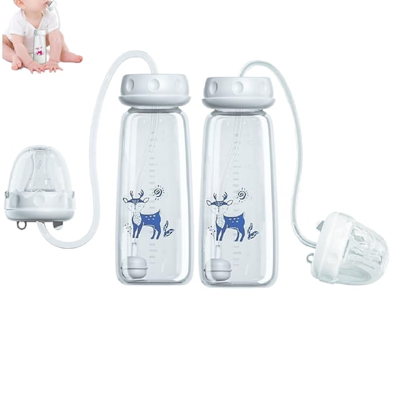DUPAI Adjustable Anti Colic Bottles, 2X 240Ml Silicone Hands Free Bottle Feeder, 3-In 1Adjustable Fast Flow Milk Nursing Bottle with Nipple Straw, Leakproof Wide Neck Bottles for Newborns