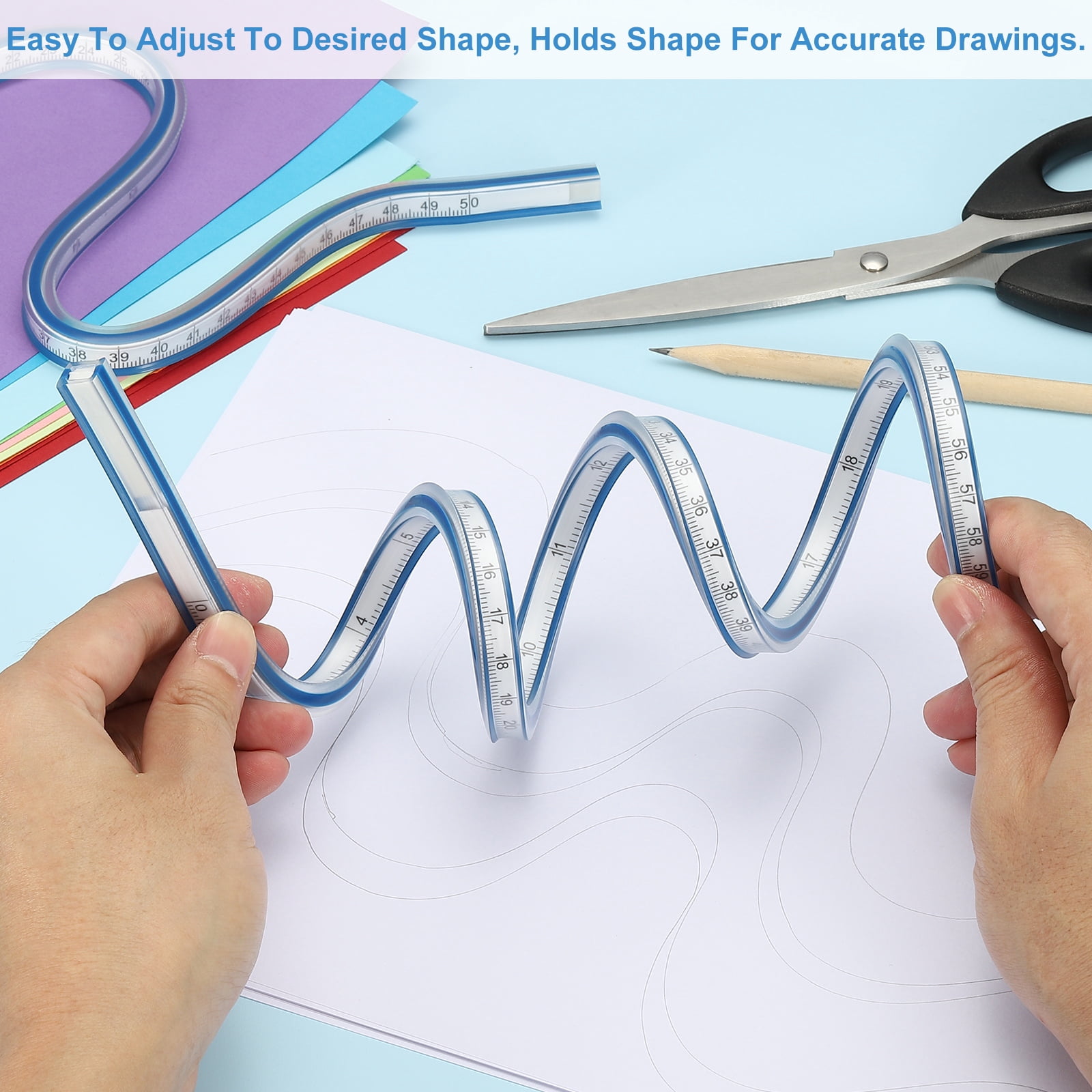Uxcell 40 Inch 100cm Flexible Curve Ruler Can Be Bent for Drawing Sewing Engineering, 1 Pcs, Blue