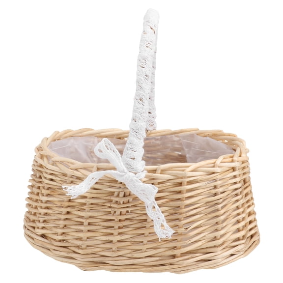 Jiandong Handwoven Flower Basket Planter, Small Seaweed Straw Storage Basket, Wedding Decor, Hyacinth Weave, 10.24x8.66x6.3 Inches