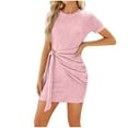 thumbnail image 4 of Women's 2026 Summer T Shirt Dress Casual Short Sleeve Wrap Bodycon Ruched T Shirt Dress Tie Waist Mini Dresses Sundress Pink,M, 4 of 6