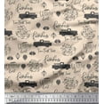 thumbnail image 1 of Soimoi White Modal Satin Fabric Cartruck & Farmhouse Text Print Sewing Fabric Yard 42 Inch Wide, 1 of 5