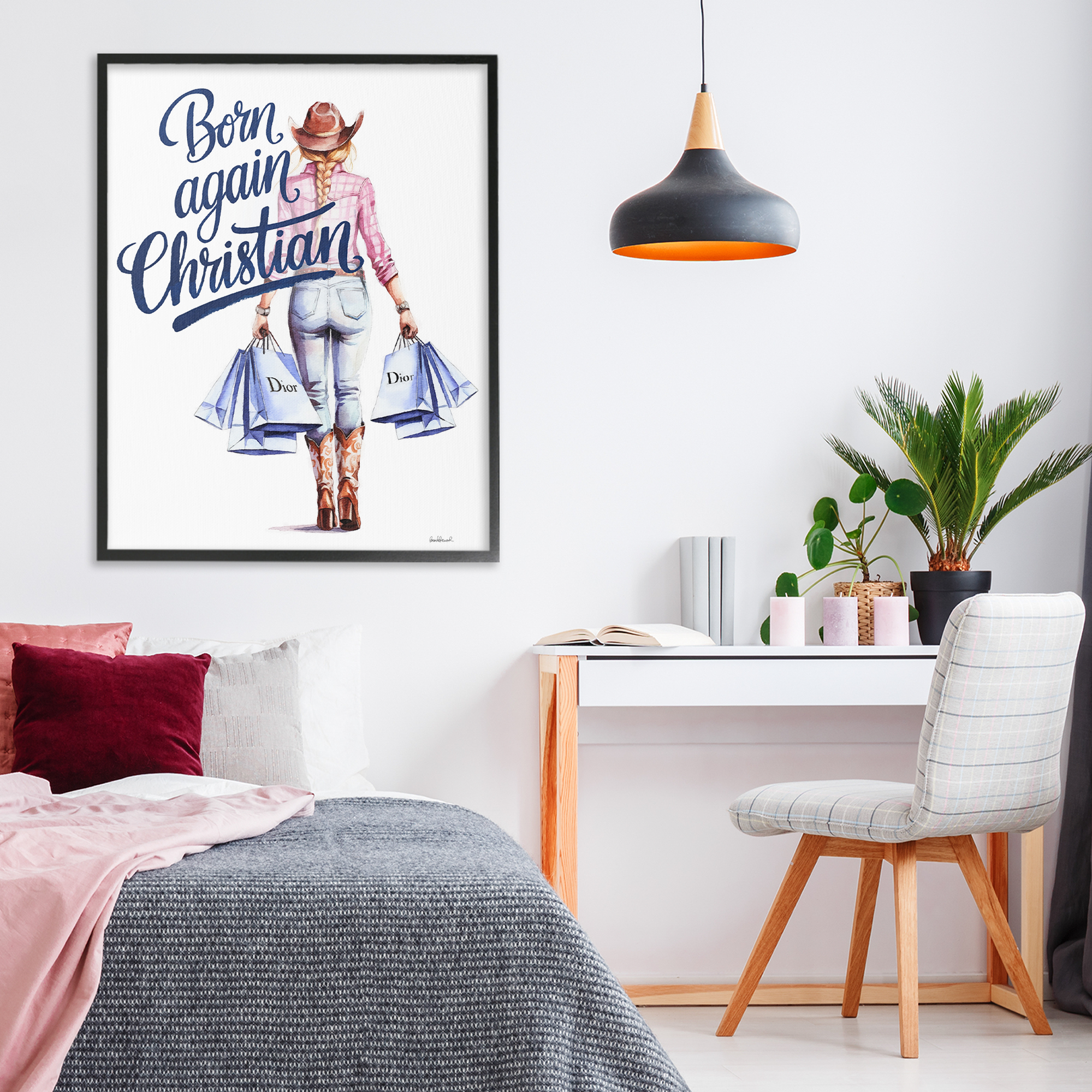 Born Again Christian Cowgirl Black Framed Giclee Art, design by Amanda Greenwood