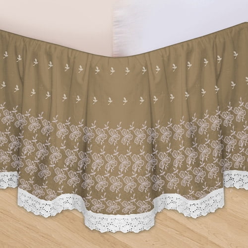 Embroidered 3Piece Adjustable Bed Skirt