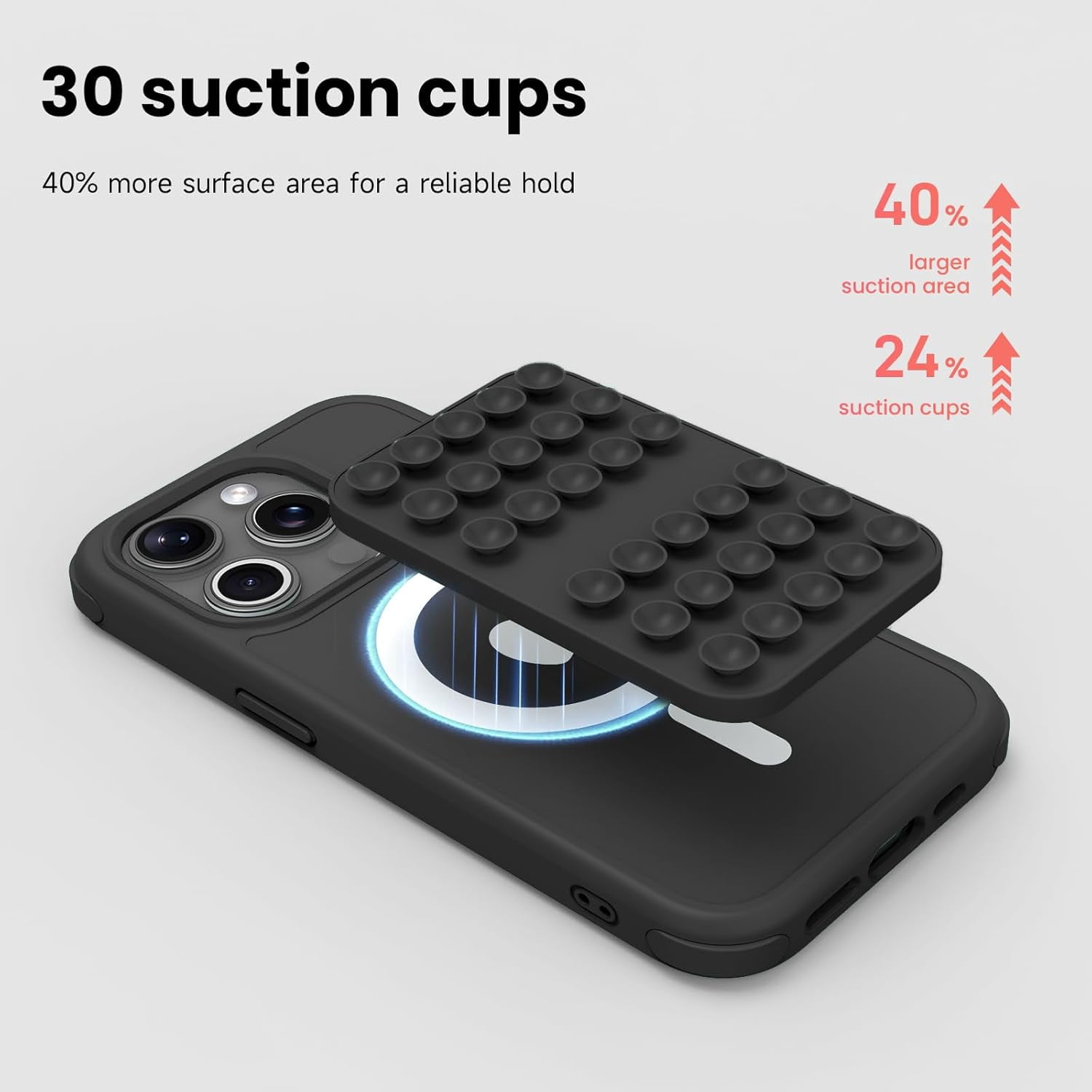 MKEUDQ-Patented Magnetic Sticky Phone Suction Grip Mount for MagSafe Case,Magnet Silicone Portable Stand Holder for iPhone 16/15/14/13/12 Series and Android, Hands-Free Selfies and Videos