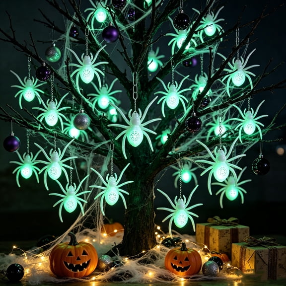 Halloween Hanging Spider, Glow in the Dark Climbing Wall Spider, Halloween Glows Arachnid Decor for Window Door Tree Front Yard Porch Rooftop Party Indoor Outdoor Spooky Halloween Decorations