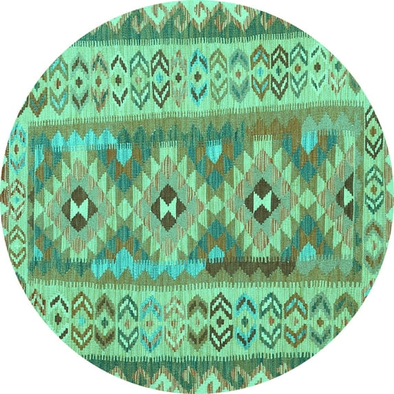 Ahgly Company Machine Washable Indoor Round Southwestern Turquoise Blue Country Area Rugs, 5' Round