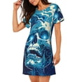 thumbnail image 2 of Sikiie Abstract Blue Skull Print Women's Short-sleeved Nightdress, Round Neck Pullover Nightdress Pajamas Summer Home Wear, 2 of 6