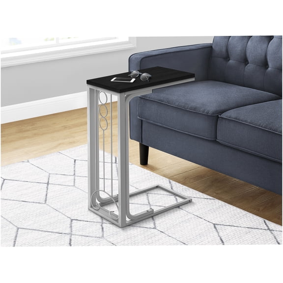 C-Shaped Accent Table with Metal Base, Black Side Table for Living Room Bedroom Office