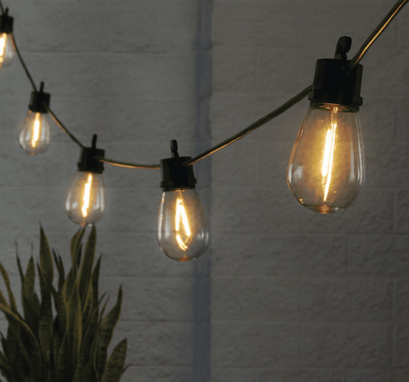 (2 pack) Better Homes Gardens Outdoor 12 in Solar 15 LED Warm White String Lights, Black/Clear