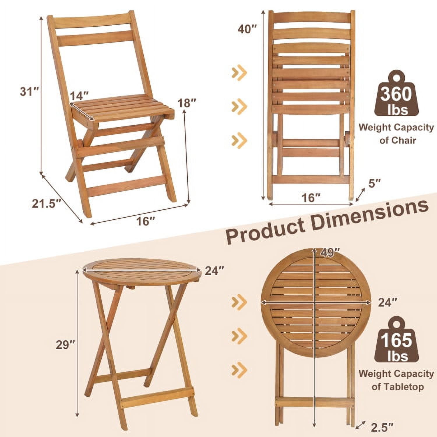 Aimee Lii 3 Pieces Folding Patio Bistro Set with Slatted Tabletop, Outdoor Patio Furniture Aimee Lii 3 Pieces Folding Patio Bistro Set with Slatted Tabletop, Outdoor Patio Furniture