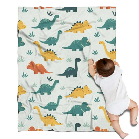 Light Green Dinosaurs Leaves Pattern Blanket,Comfortable Soft Flannel Throw Blanket,All Season,Warm Lightweight Blankets for Sofa Bed Couch Living Room Chair,30"x40"