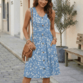 thumbnail image 4 of MLDRA Women's Summer Dresses Casual Sleeveless Sundress Loose Button Elastic Waist Maternity Midi Dress with Pockets Blue Floral XL, 4 of 6