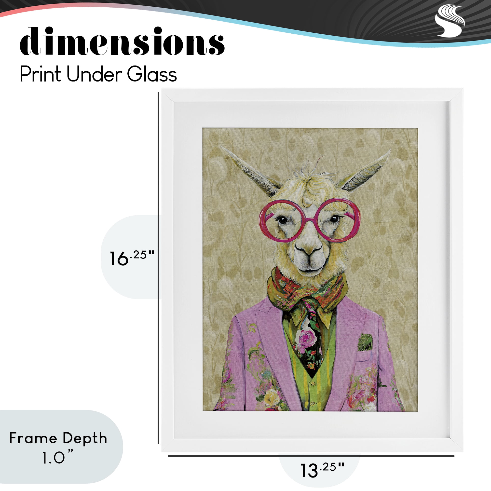 Stupell Industries Stylish Llama with Glasses White Framed Print Under Glass, design by Svetlana Aleynikova