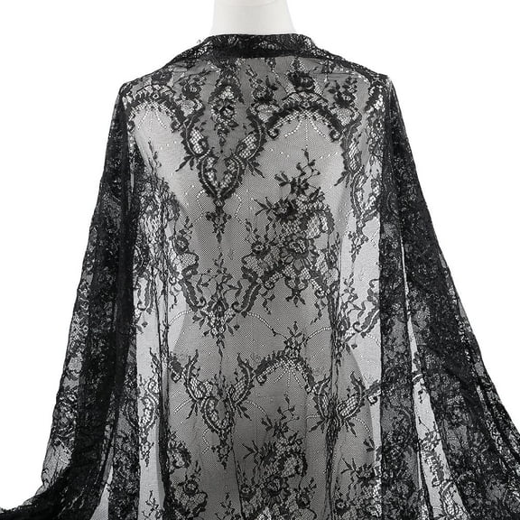 3.28 Yards Black Mesh Pattern Soft Fabric Tassel Embroidered Silk Fabric Square Solid Lace Cloth Tulle Embroidery Vintage Cloth for Sewing Making DIY Wedding Table Clothes Background Supply