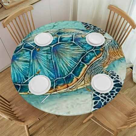 

SHERONV Turtle Ocean Starfish Round Tablecloth Stain-Resistant 100% Polyester 38 -42