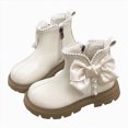 thumbnail image 3 of KPOPLK Girls Boots Fashion Ankle Boots for Girls Elastic Pull on Short Booties with Bow for Toddler/Little Kids(11,Beige), 3 of 9