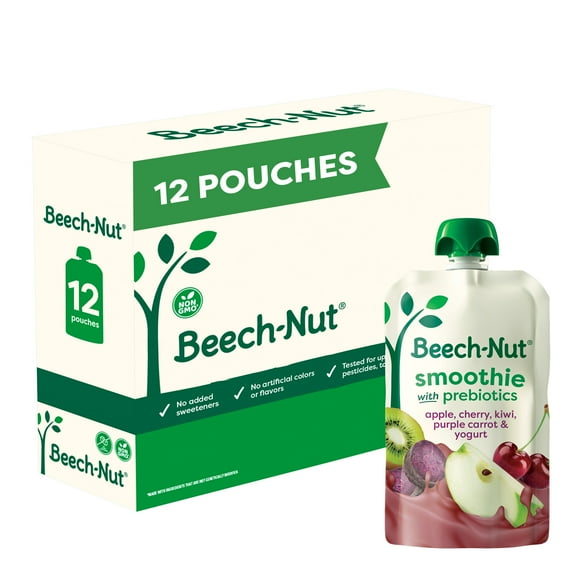 Beech-Nut Smoothie   Prebiotics for Toddlers, Apple Cherry Prpl Carrot Yogurt, 3.5oz, 12pk
